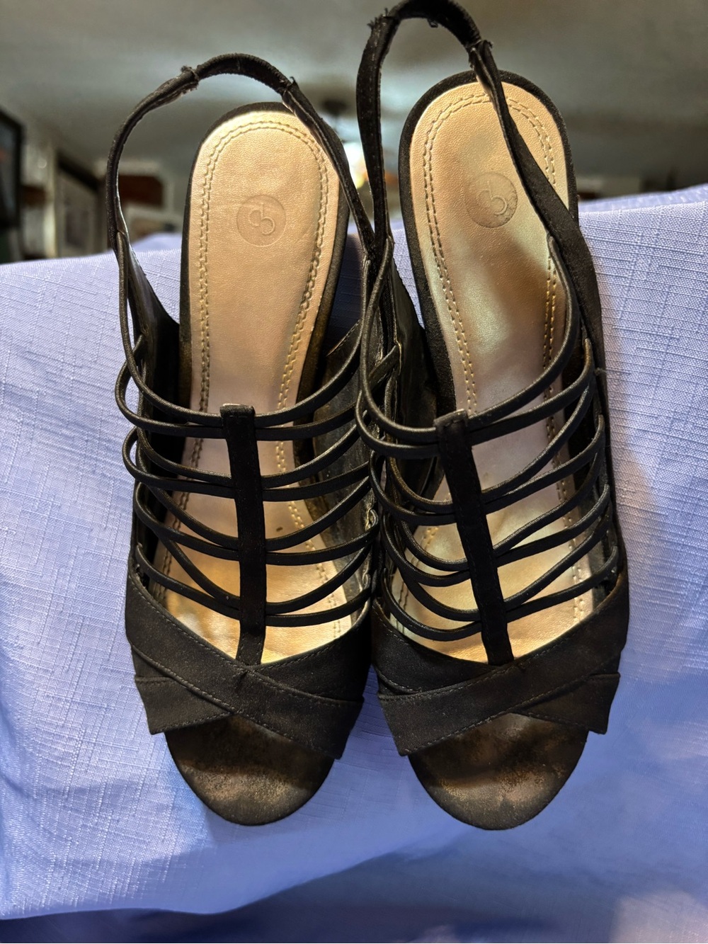 CP Black Strappy Slingback Heels 7M